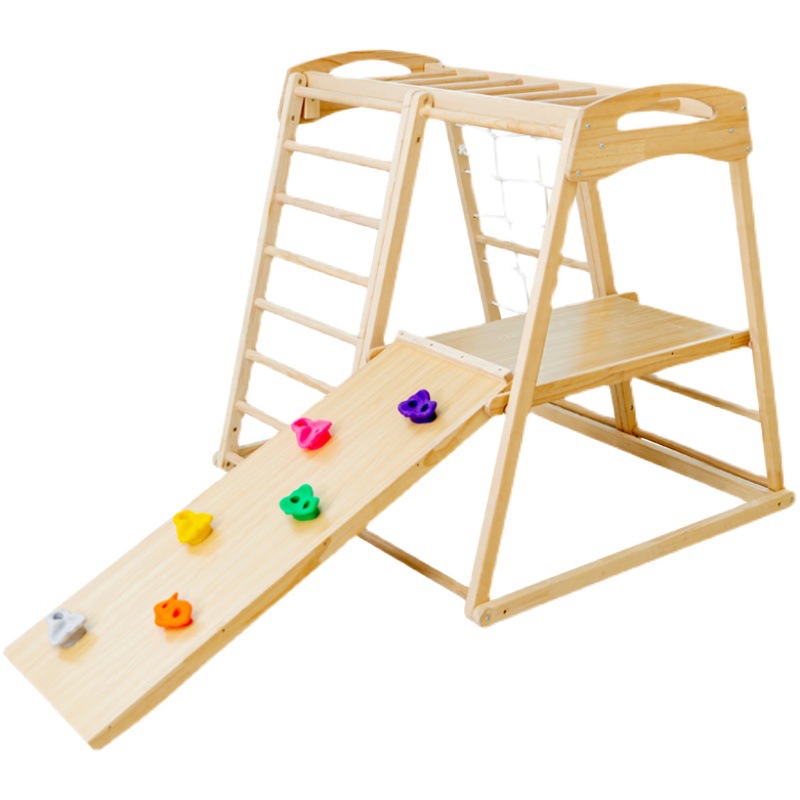 Kids Outdoor Jungle Gym - ชุดเครื่องเล่นเด็กแบบรวม ไม้เนื้อแข็ง สำหรับเล่นในร่มและกลางแจ้ง พร้อมสไลเดอร์ ชิงช้า และโครงปีนป่าย