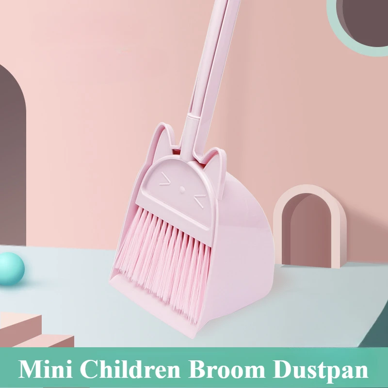 Kids Outdoor Broom - ไม้กวาดและที่โกยผงสำหรับเด็กเล็ก ลายการ์ตูนแมว ขนแปรงยืดหยุ่น ชุดของเล่นทำความสะอาดพื้นสำหรับเด็กวัยหัดเดิน เล่นได้ทั้งในบ้านและนอกบ้าน