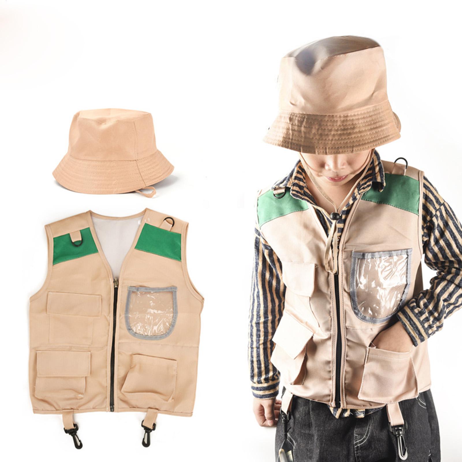 Kids Outdoor Explorer Kit - ชุดหมวกและเสื้อกั๊กนักสำรวจสำหรับเด็ก ชุดเครื่องแต่งกายสำหรับเล่นบทบาทผจญภัยกลางแจ้ง ชุดเสื้อกั๊กผจญภัยสำหรับเด็กสำหรับตกปลา ตั้งแคมป์ และเดินป่า
