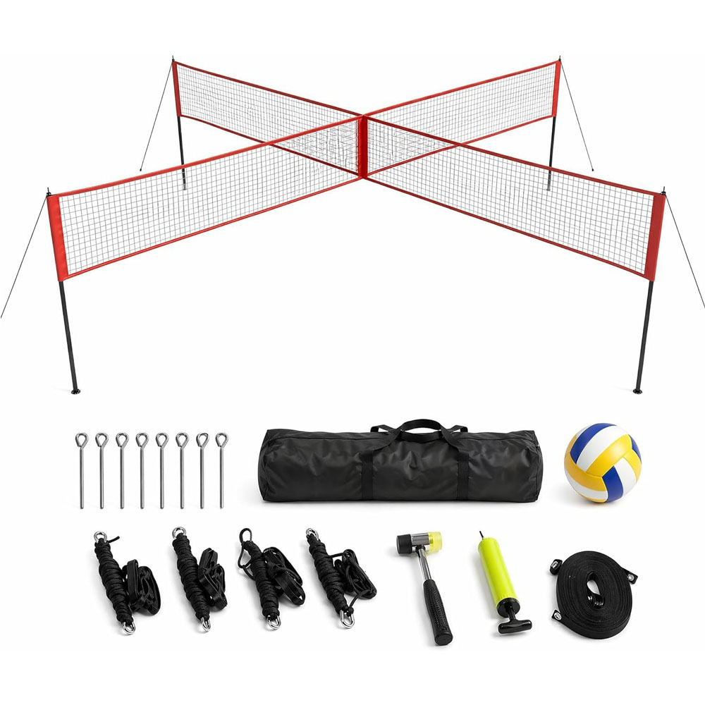 Kids Outdoor Volleyball Net - ชุดตาข่ายวอลเลย์บอล 4 ทิศทาง พร้อมดีไซน์แบบไขว้, ตาข่ายวอลเลย์บอลแบบพกพา PE