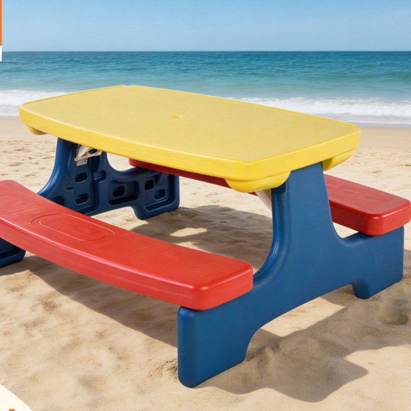 Kids Outdoor Table And Chairs With Umbrella - เลซี่ไชลด์โต๊ะและเก้าอี้เด็กแบบพับได้พร้อมร่ม โต๊ะเกมปิกนิกสำหรับสี่คน โต๊ะเรียนอนุบาล