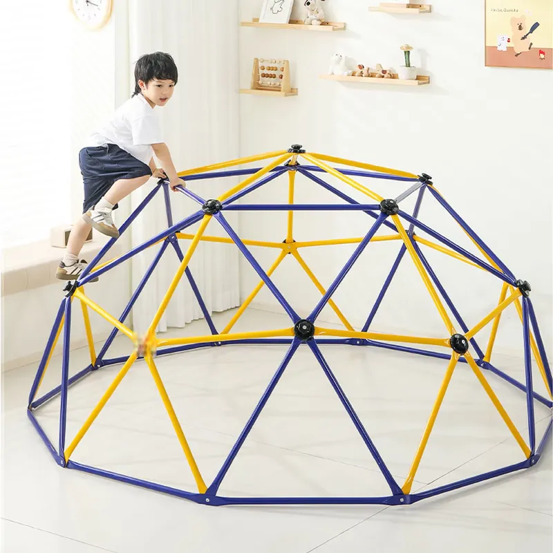 Kids Outdoor Jungle Gym - ชุดปีนป่ายทรงโดมเรขาคณิตขนาด 10 ฟุตสำหรับเด็กเล็กและเด็กวัยหัดเดิน ใช้ได้ทั้งในร่มและกลางแจ้ง โครงสร้างทำจากพลาสติกและโลหะ เหมาะสำหรับสนามเด็กเล่นในโรงเรียนอนุบาล