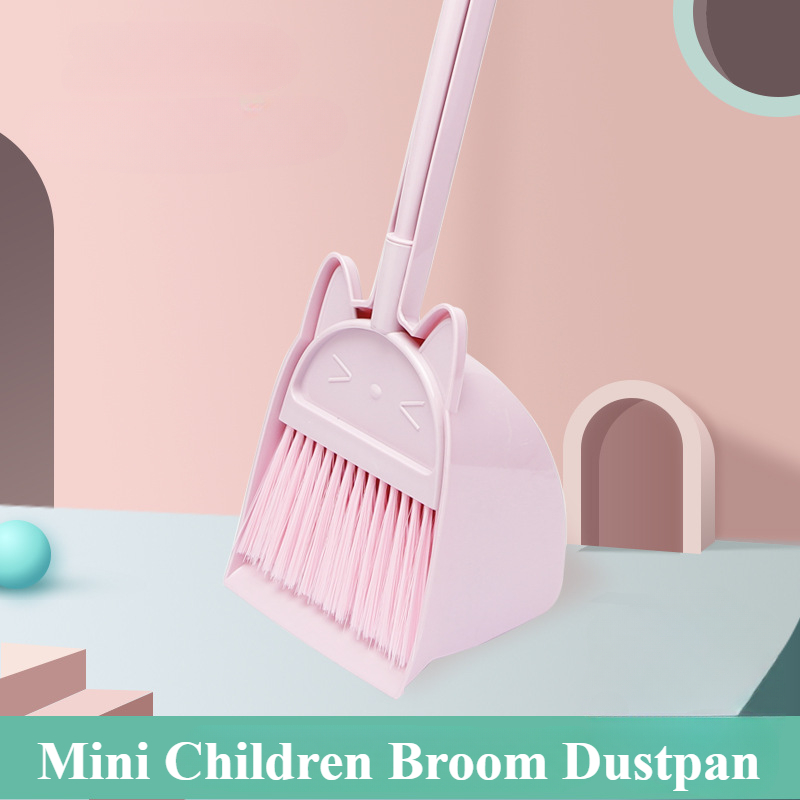 Kids Outdoor Broom - Mini เด็กไม้กวาดและที่โกยผงการ์ตูนแมวยืดหยุ่นขนแปรงเด็กแกล้งทําเป็นเล่นเด็กวัยหัดเดินในร่มกลางแจ้งชั้น Sweeping ชุดเครื่องมือ
