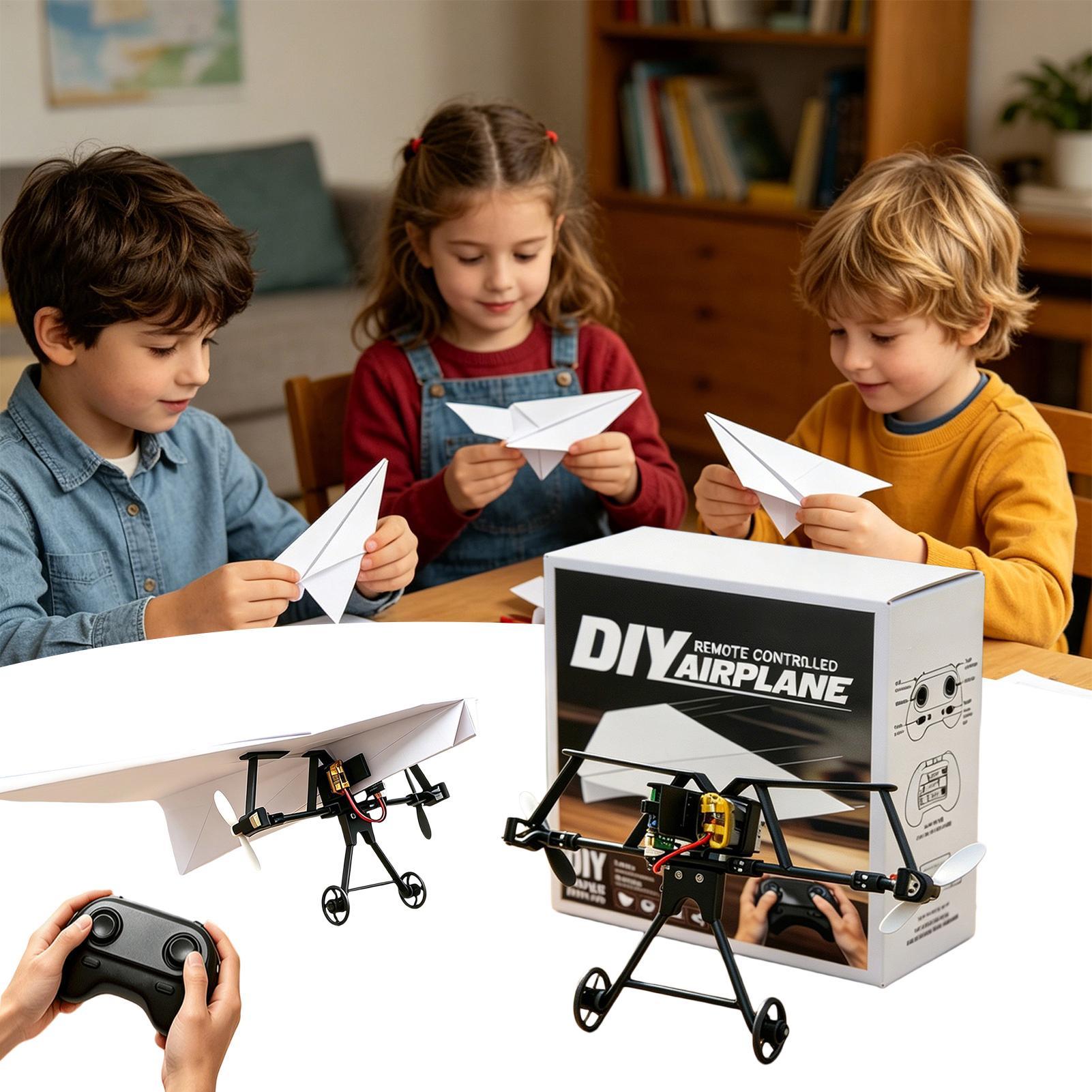 Kids Outdoor Equipment - ชุดเครื่องบินกระดาษ DIY RC พร้อมไจโรกันสั่น เครื่องบินบังคับวิทยุไฟฟ้าสำหรับเด็กชายและเด็กหญิง เล่นได้ในสวนหลังบ้าน