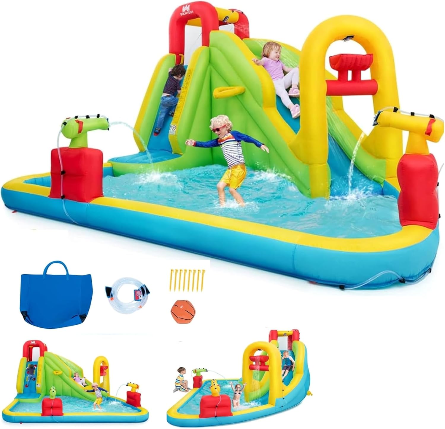 Kids Outdoor Water Park - เมกะสวนน้ำเป่าลมสำหรับเด็ก - สไลเดอร์น้ำเป่าลมพร้อมสระน้ำ, บассейน, และผนังปีนป่าย, ของขวัญสำหรับงานปาร์ตี้สนุกสนานกลางแจ้งสำหรับครอบครัว