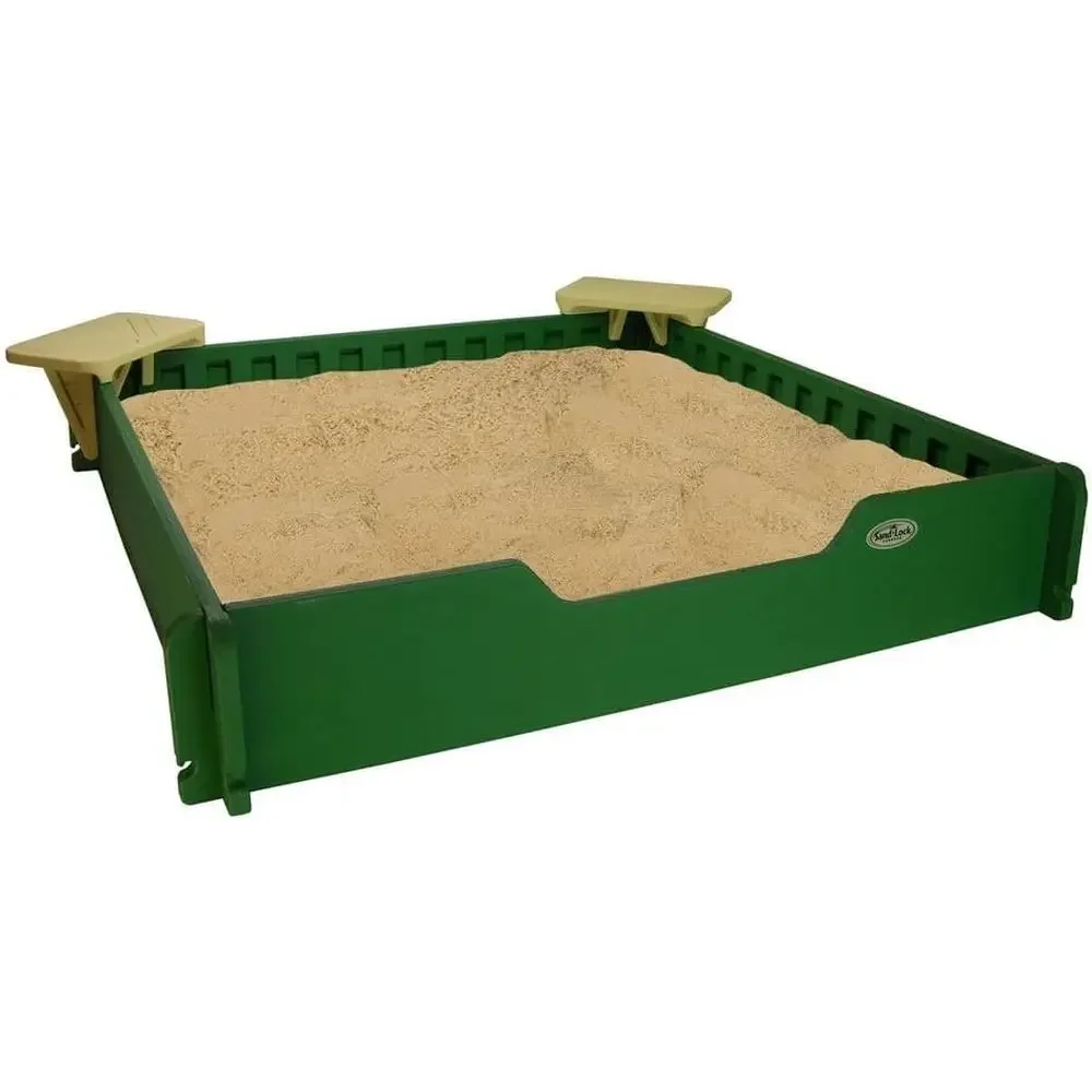 Kids Outdoor Sandbox - กระบะทรายพลาสติก SandLock ขนาด 5x5 สำหรับเด็กเล่นกลางแจ้ง พร้อมฝาปิด,