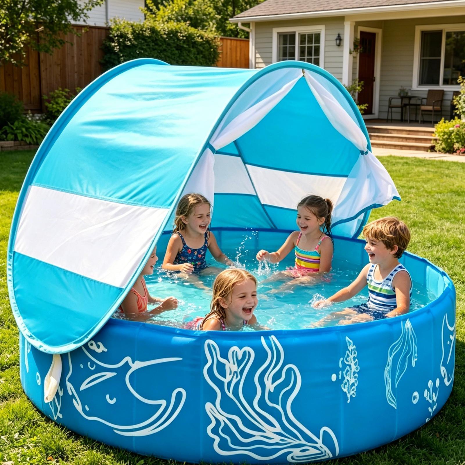 Kids Outdoor Activity Centre - สระน้ำเด็กพร้อมหลังคา 120x30 ซม. พับเก็บได้ ของเล่นเล่นน้ำฤดูร้อน สระว่ายน้ำสำหรับเด็กพร้อมร่มกันแดด