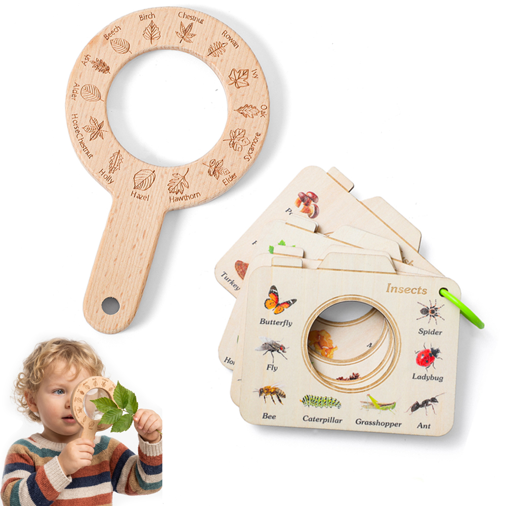 Kids Outdoor Explorer Kit - ชุดหนังสือธรรมชาติรูปกล้องและแว่นขยายไม้สำหรับเด็ก เรียนรู้การรับรู้กลางแจ้ง 5 ธีม แมลง นก