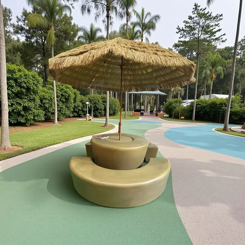 Kids Outdoor Table And Chairs With Umbrella - ชุดโต๊ะกลมและเก้าอี้กลางแจ้งทันสมัย พร้อมร่มกันน้ำ ทนทาน ดีไซน์ไม้ พร้อมม้านั่งพลาสติกสำหรับเด็ก ปิกนิก