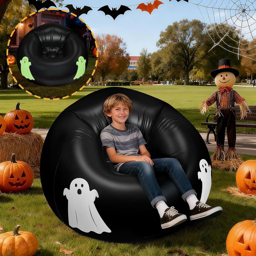 Kids Outdoor Bean Bag Chair - เก้าอี้บีนแบ็ก โซฟาสำหรับเด็ก พร้อมไฟเรืองแสงในที่มืด เก้าอี้ลมเป่าลม เฟอร์นิเจอร์โซฟาสำหรับตั้งแคมป์ ชมหนัง