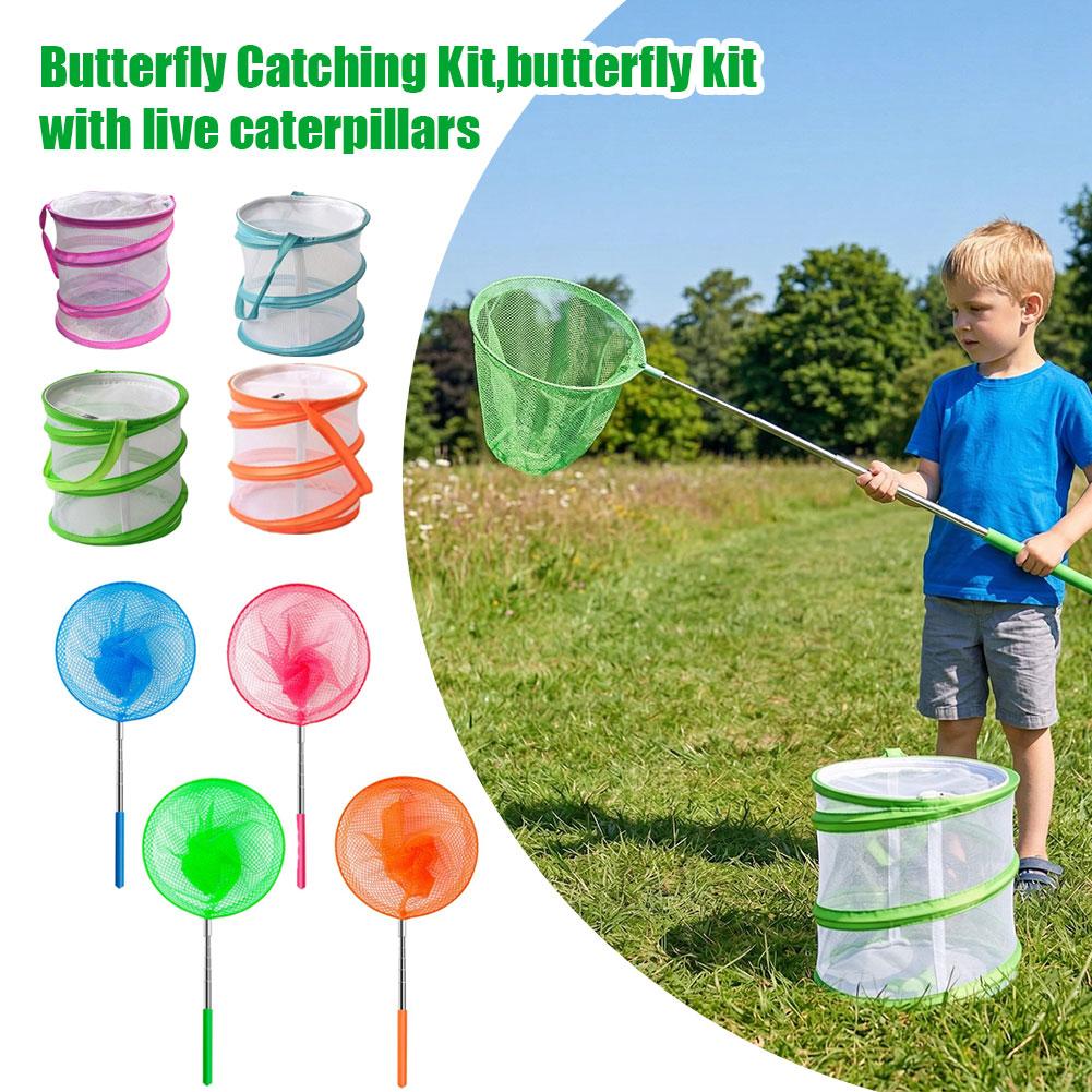 Kids Outdoor Explorer Kit - ชุดจับผีเสื้อสำหรับเด็ก ตาข่ายพับได้ กล่องเลี้ยงแมลง ตาข่ายจับแมลงแบบยืดได้ ของเล่นสำรวจกลางแจ้งเพื่อการศึกษา