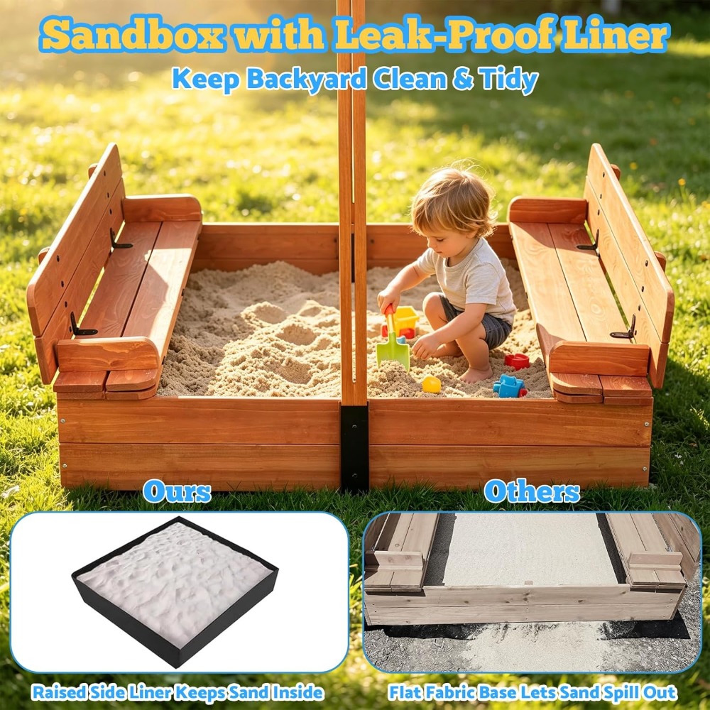 กระบะทรายไม้สำหรับเด็กพร้อมฝาป - Kids Outdoor Sandbox บทวิจารณ์และราคา