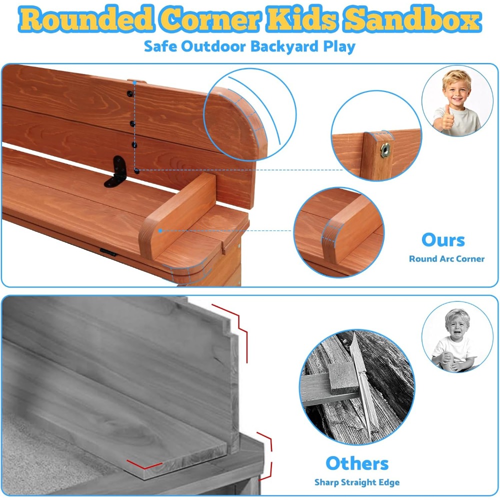 กระบะทรายไม้สำหรับเด็กพร้อมฝาป - Kids Outdoor Sandbox บทวิจารณ์และราคา