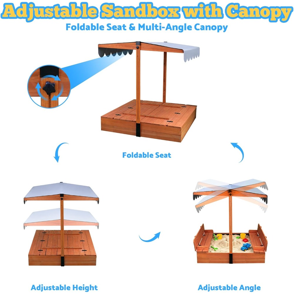 กระบะทรายไม้สำหรับเด็กพร้อมฝาป - Kids Outdoor Sandbox บทวิจารณ์และราคา