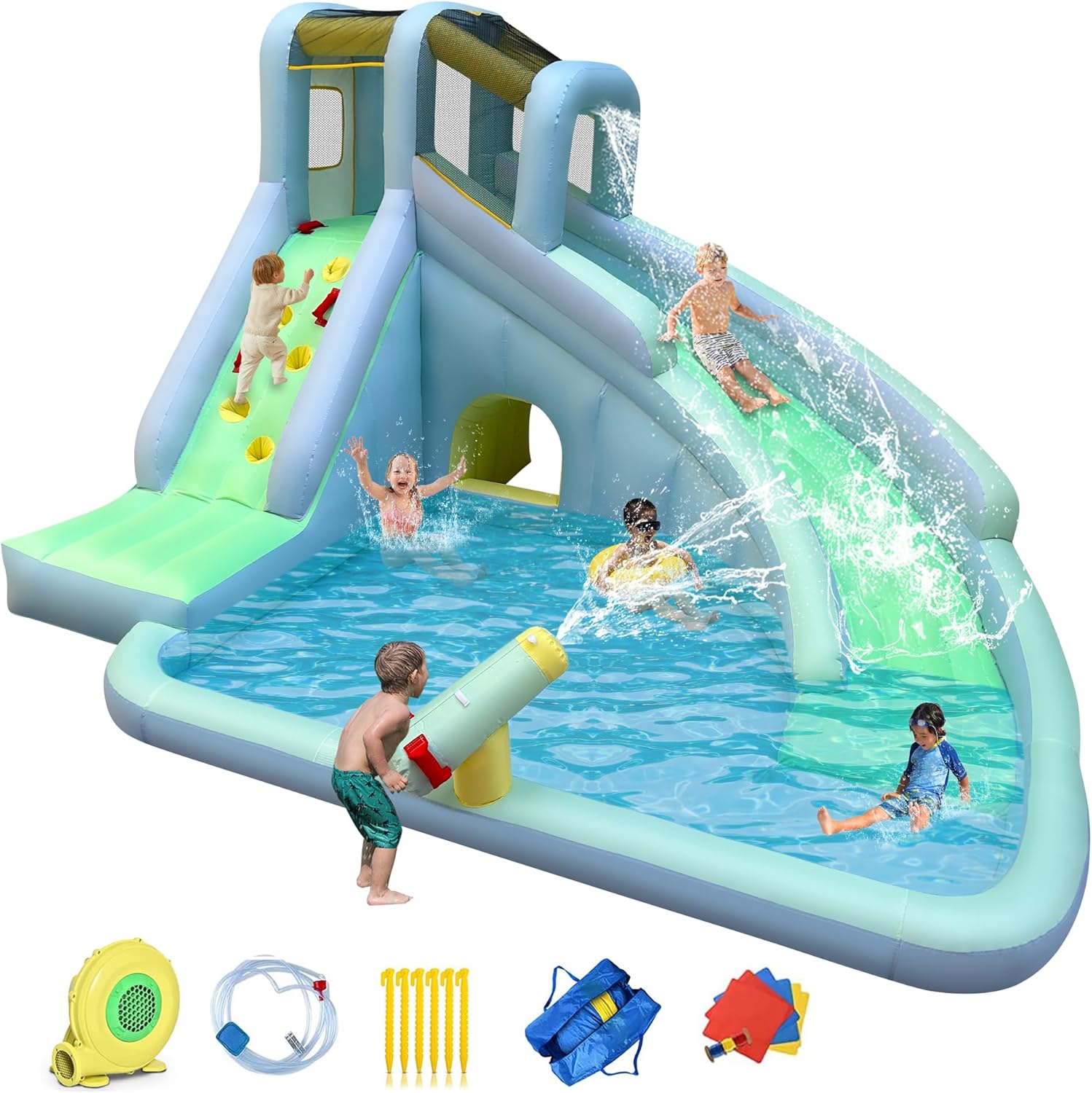 บ้านลมเด็ก 6-in-1 พร้อมสวนน้ำ, - Kids Outdoor Water Park บทวิจารณ์และราคา
