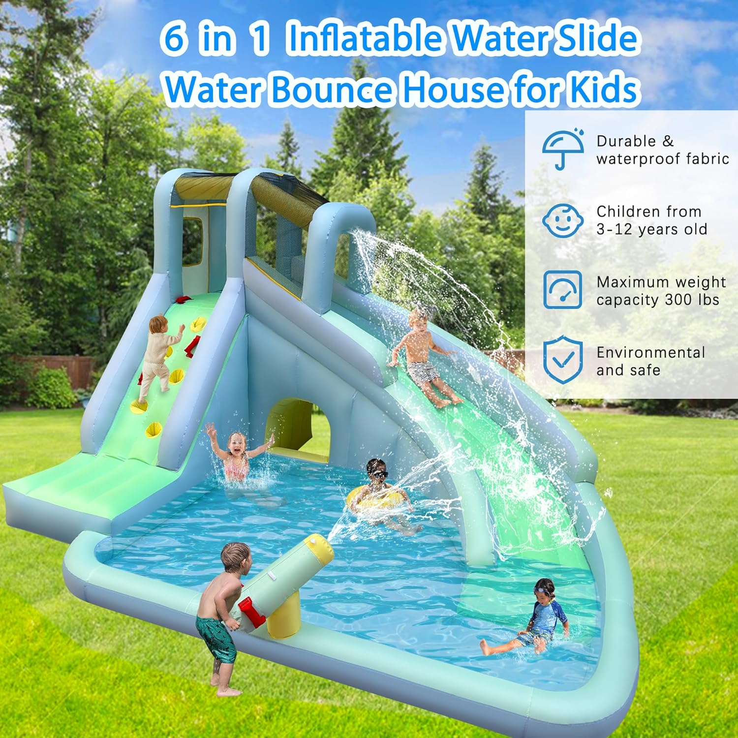 บ้านลมเด็ก 6-in-1 พร้อมสวนน้ำ, - Kids Outdoor Water Park บทวิจารณ์และราคา