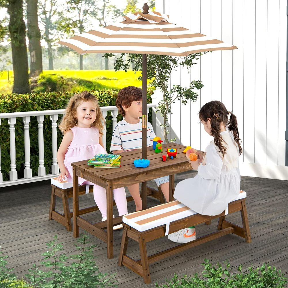 โต๊ะปิกนิกสำหรับเด็ก, ชุดโต๊ะแ - Kids Outdoor Table And Chairs With Umbrella บทวิจารณ์และราคา