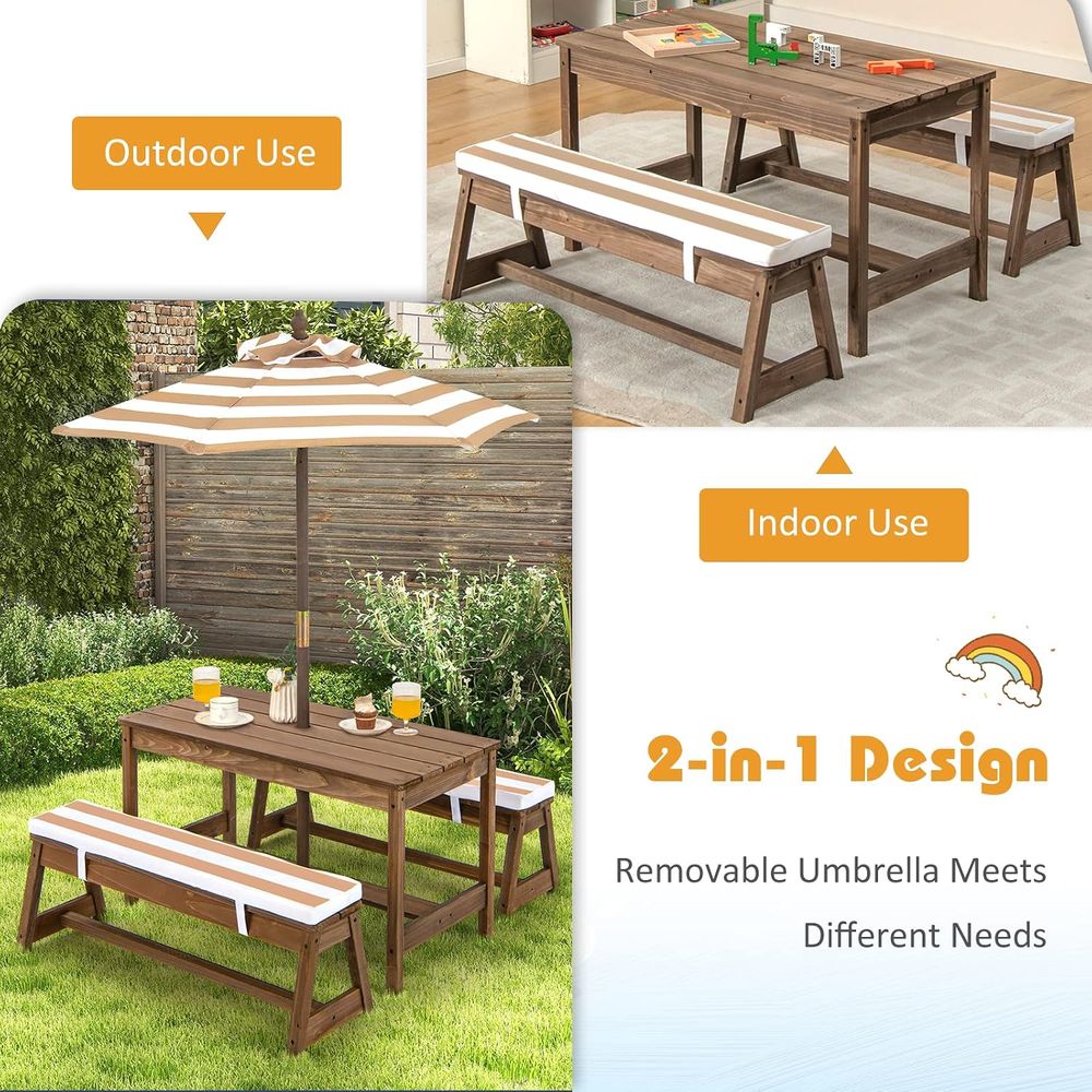โต๊ะปิกนิกสำหรับเด็ก, ชุดโต๊ะแ - Kids Outdoor Table And Chairs With Umbrella บทวิจารณ์และราคา