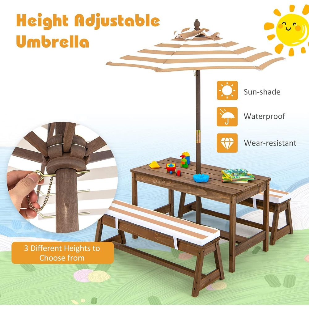 โต๊ะปิกนิกสำหรับเด็ก, ชุดโต๊ะแ - Kids Outdoor Table And Chairs With Umbrella บทวิจารณ์และราคา