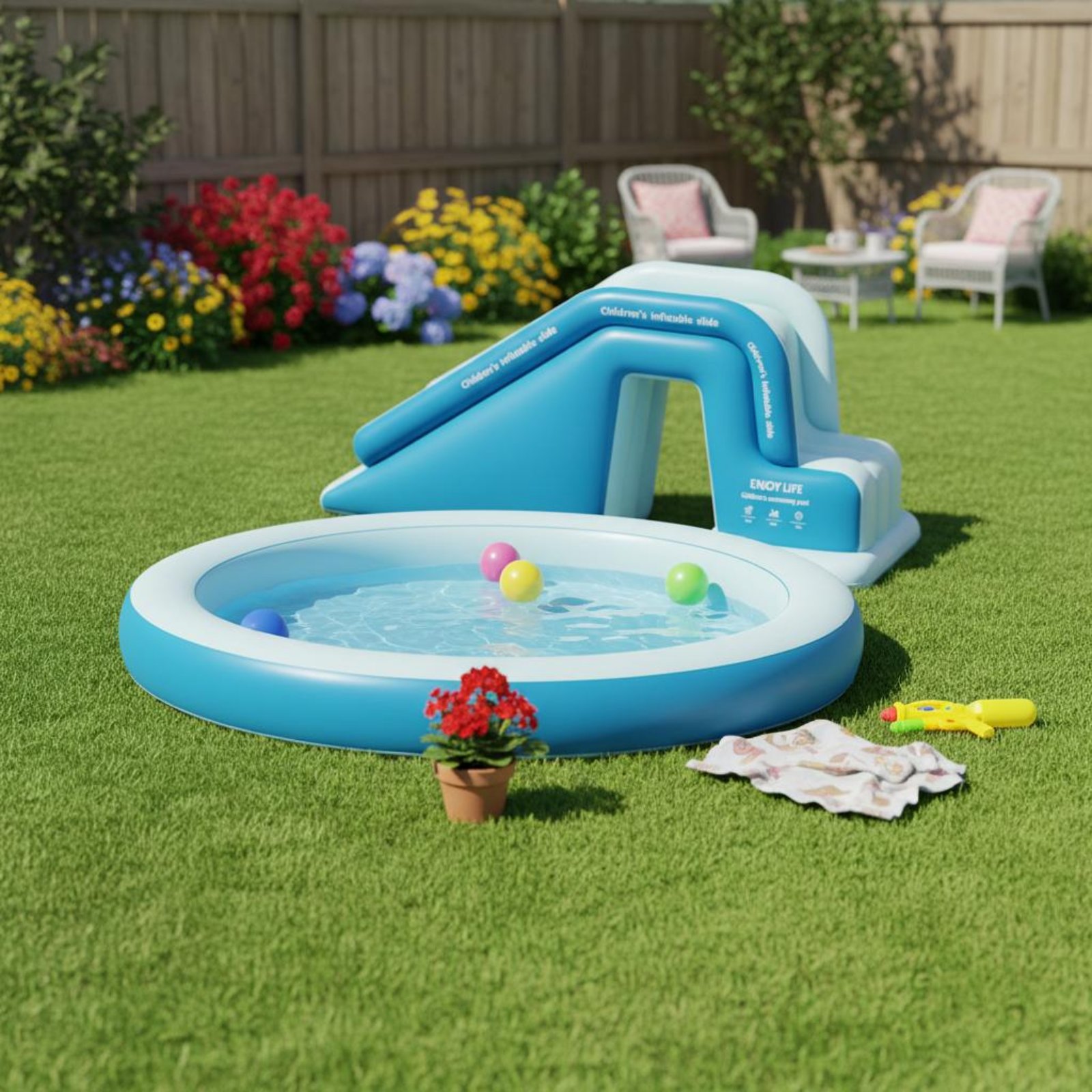 สไลเดอร์สระน้ำเป่าลม พับเก็บได - Kids Outdoor Water Park บทวิจารณ์และราคา
