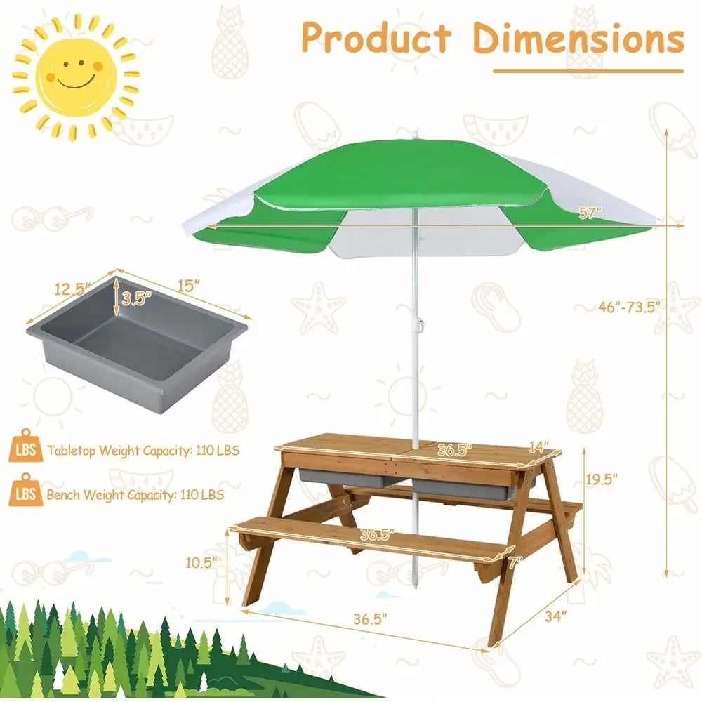 โต๊ะปิกนิกไม้ 4-in-1 สำหรับเล่ - Kids Outdoor Sandbox บทวิจารณ์และราคา