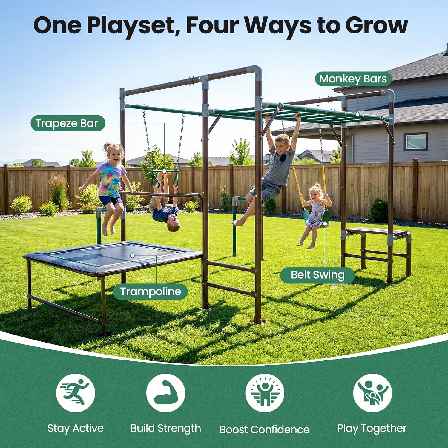 สนามเด็กเล่นกลางแจ้งพร้อมราวปี - Kids Outdoor Jungle Gym บทวิจารณ์และราคา