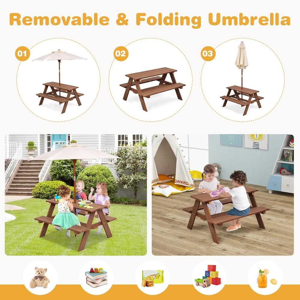โต๊ะปิกนิกสำหรับเด็ก, โต๊ะและเ - Kids Outdoor Table And Chairs With Umbrella บทวิจารณ์และราคา
