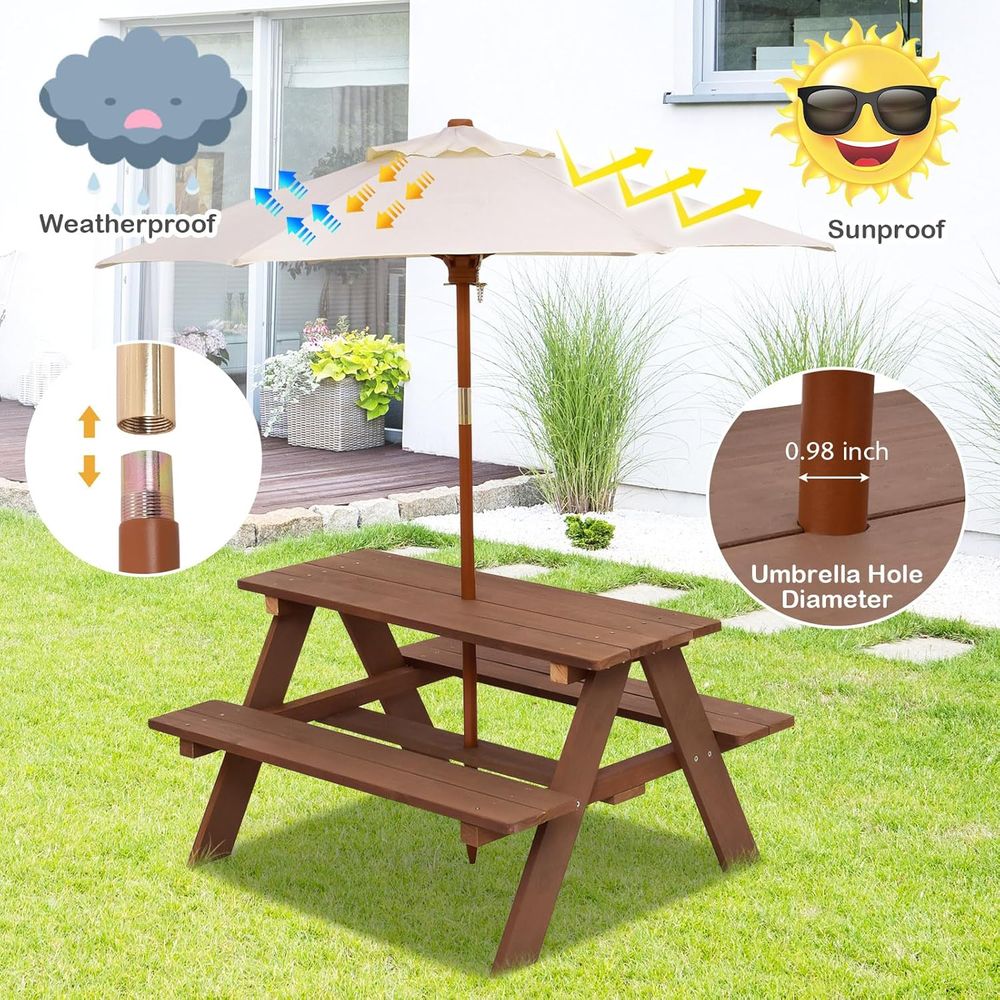 โต๊ะปิกนิกสำหรับเด็ก, โต๊ะและเ - Kids Outdoor Table And Chairs With Umbrella บทวิจารณ์และราคา