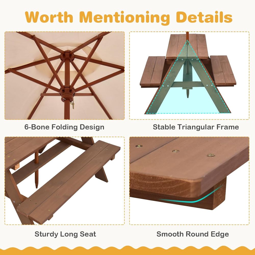 โต๊ะปิกนิกสำหรับเด็ก, โต๊ะและเ - Kids Outdoor Table And Chairs With Umbrella บทวิจารณ์และราคา