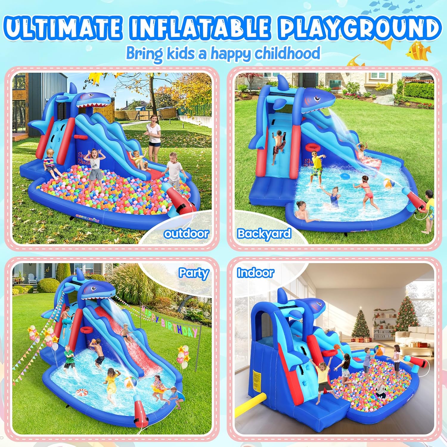 สวนน้ำเป่าลมธีมฉลามสำหรับเด็ก: - Kids Outdoor Water Park บทวิจารณ์และราคา