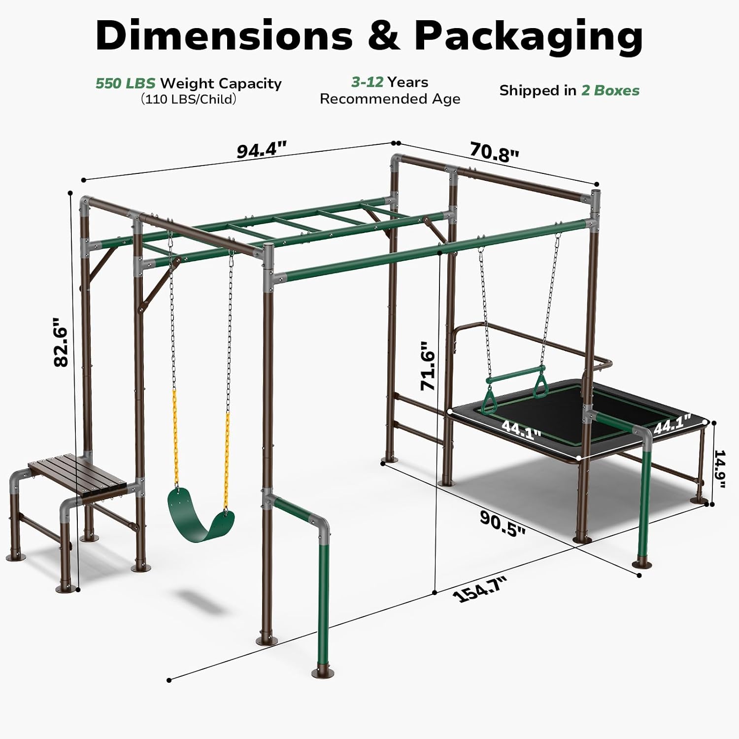 ชุดเครื่องเล่นสนามเด็กเล่นกลาง - Kids Outdoor Monkey Bar Set บทวิจารณ์และราคา